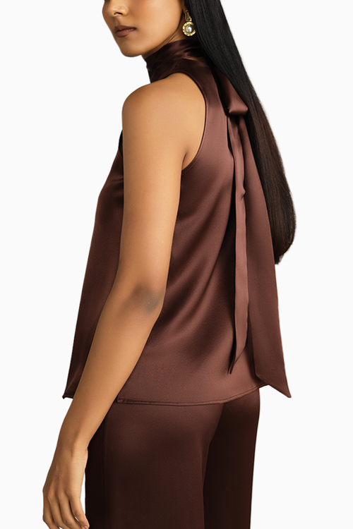 Espresso Silk Tie-Neck Top