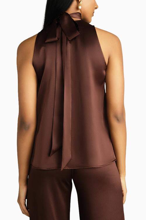 Espresso Silk Tie-Neck Top