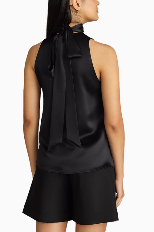 Black Silk Tie-Neck Top