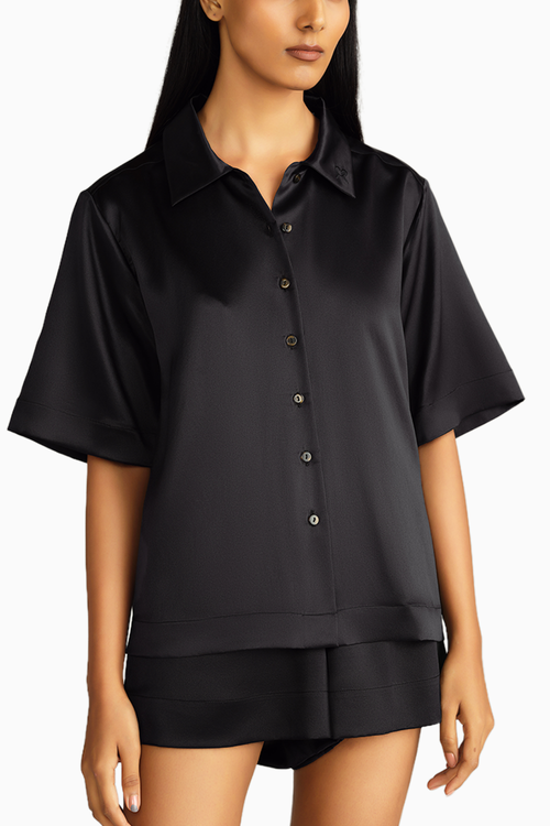 Black Silk Bowling Shirt