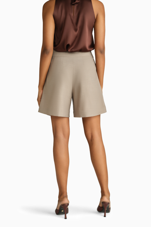 Tobacco Suiting Pleated Shorts