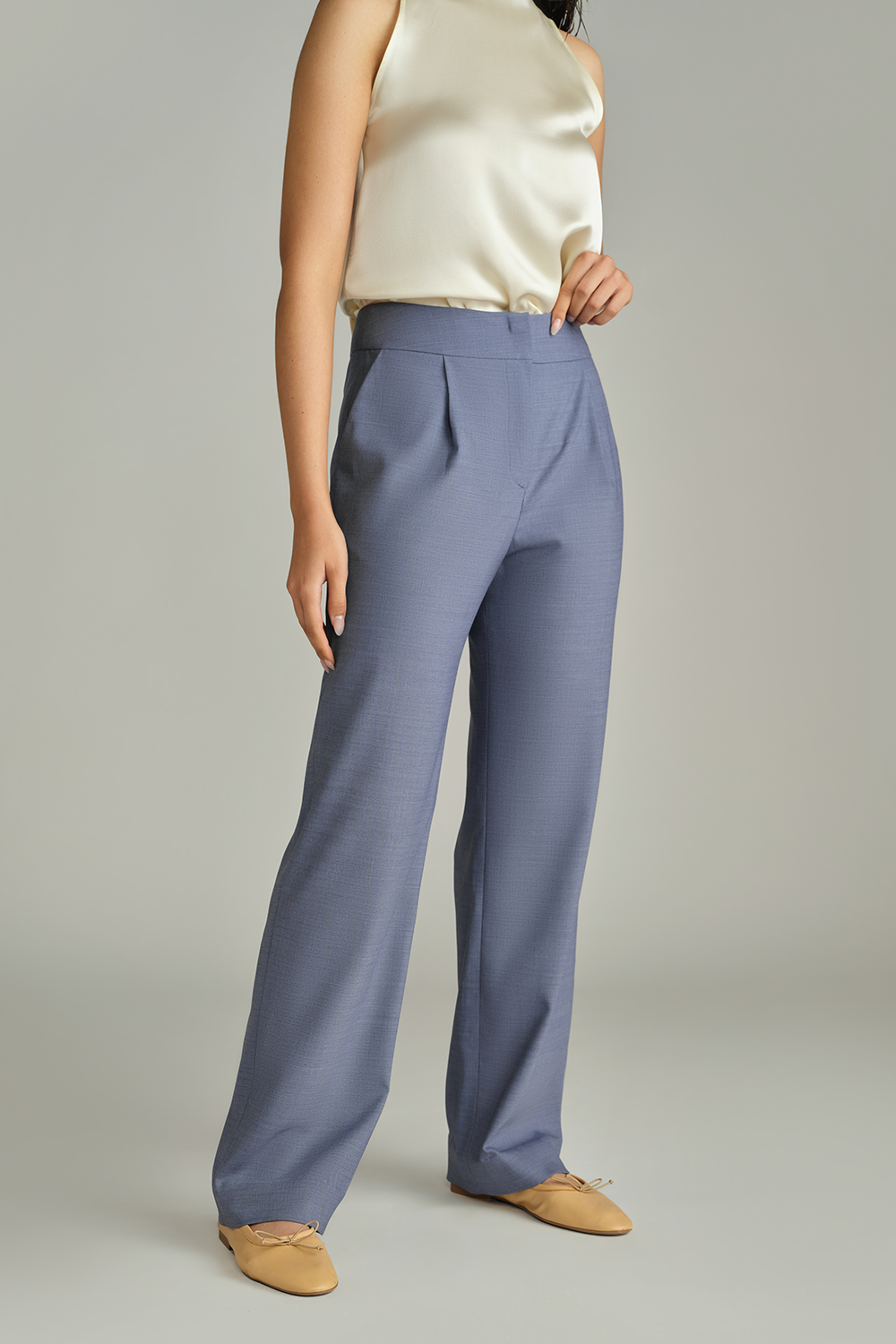 Blue Suiting Pleated Trousers