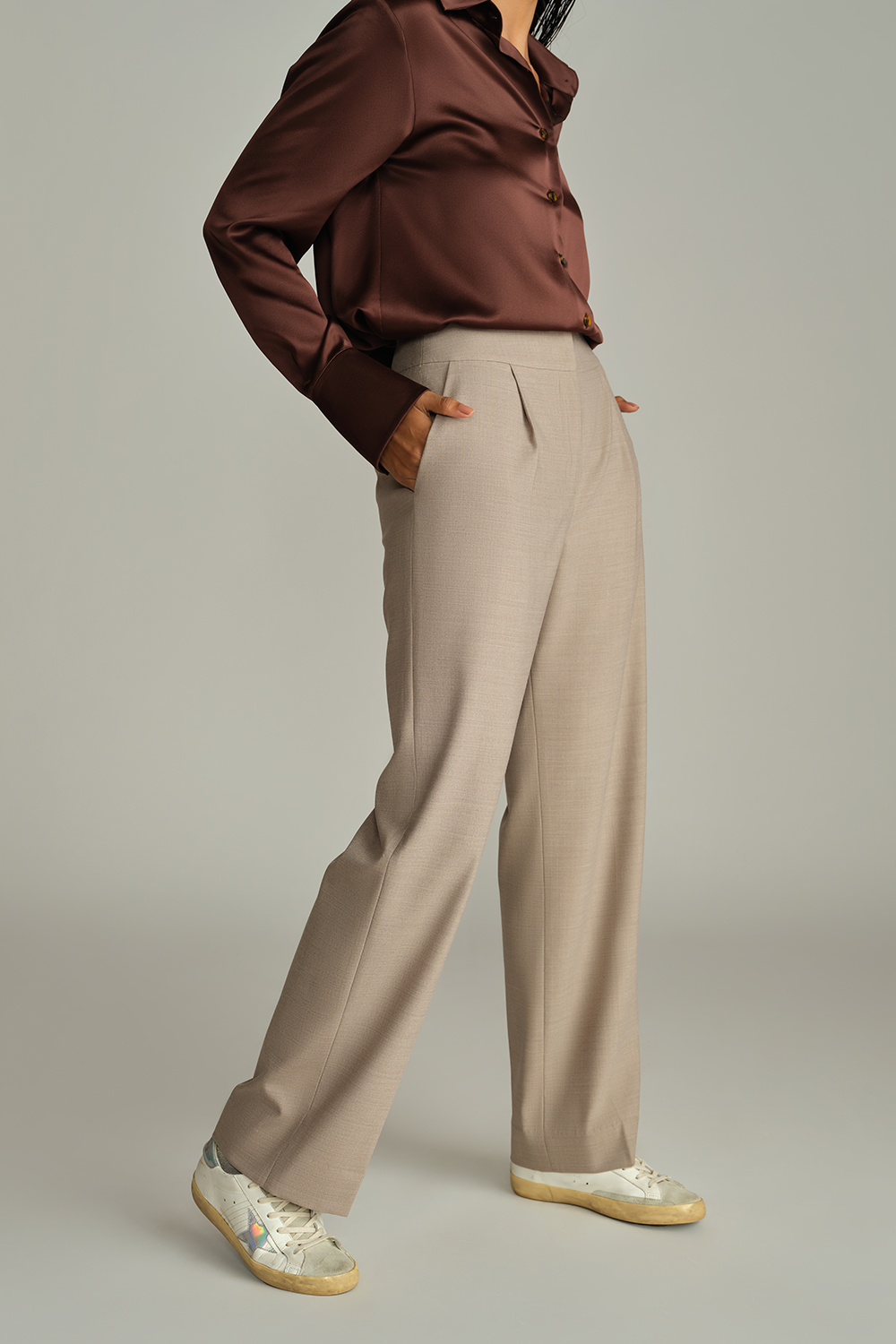 Tobacco Suiting Pleated Trousers