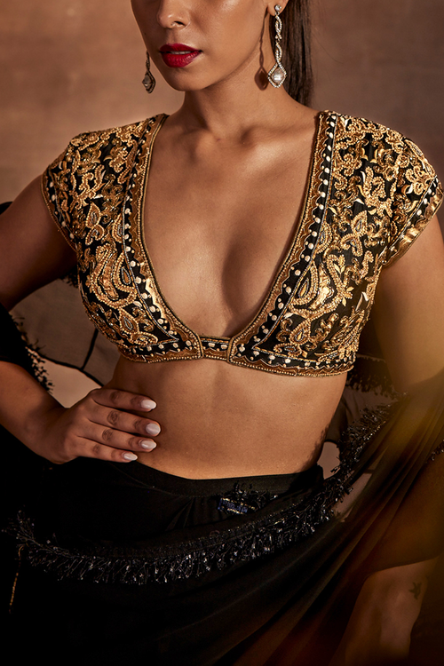 Black & Gold Drape Saree with Blouse