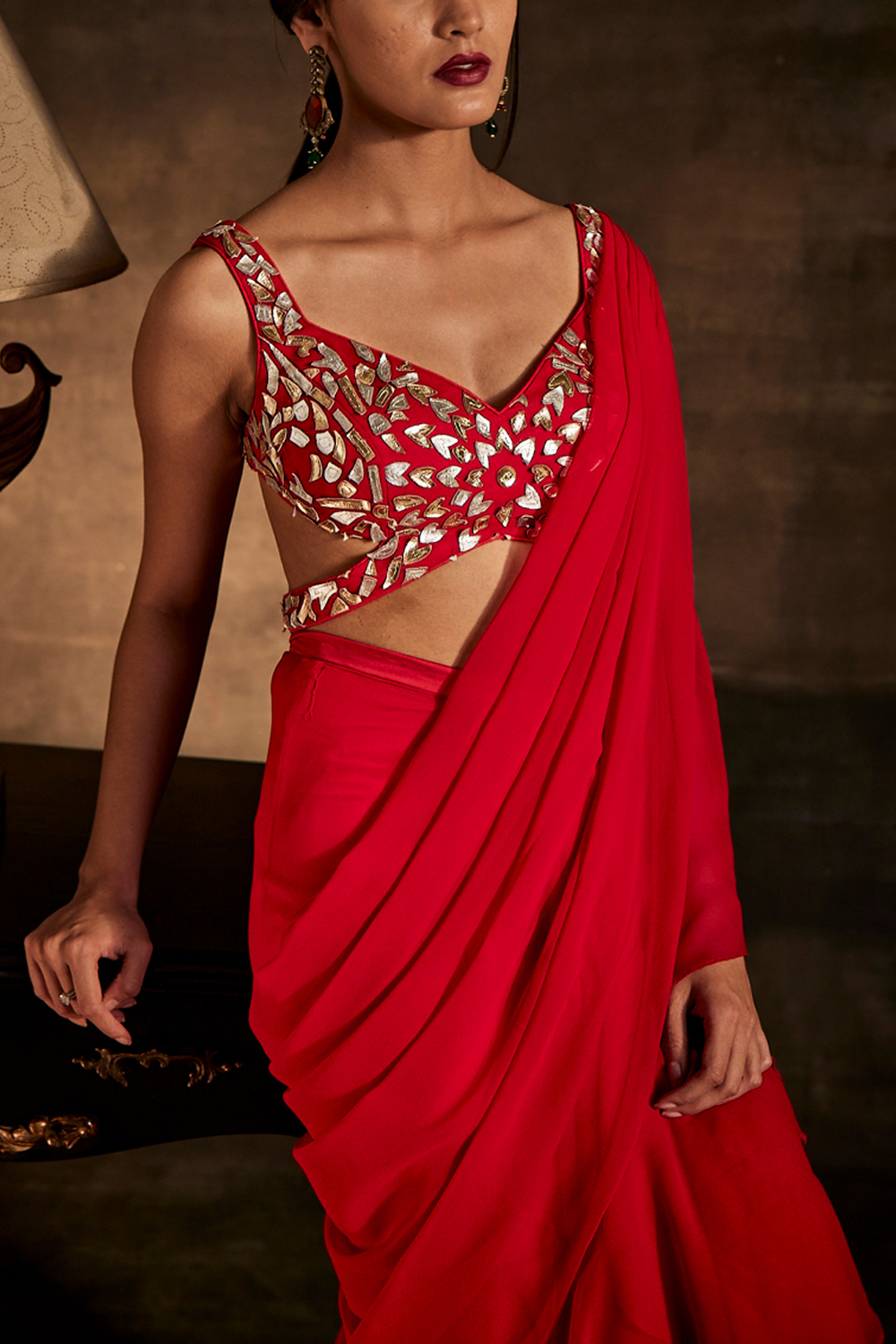 Red Drape Saree with Blouse