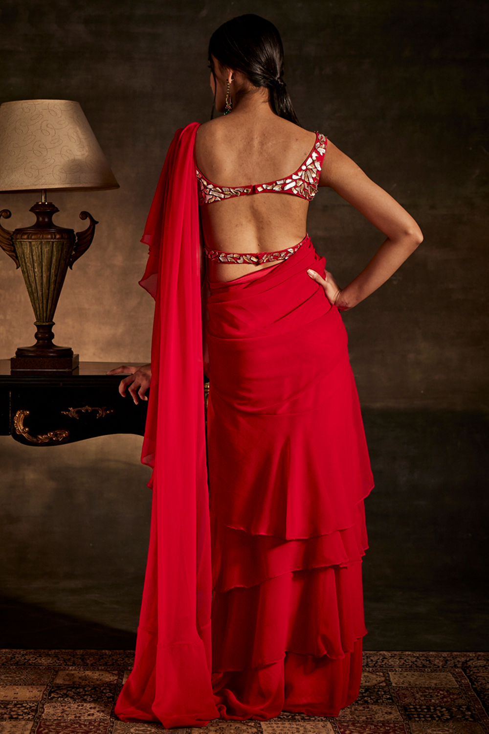 Red Drape Saree with Blouse