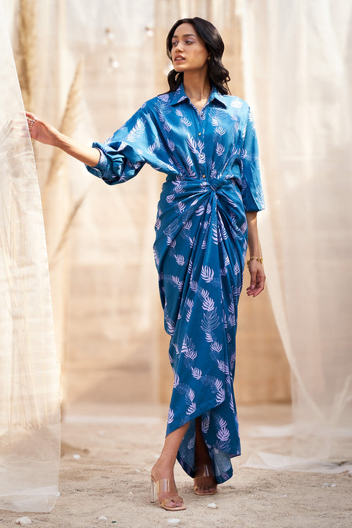 Drape Skirt Dress with Gold Accent Buttons