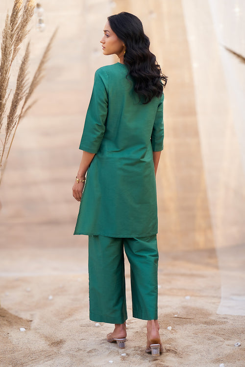 Bold Green Leaf-Print Co-ord with Flared Pants