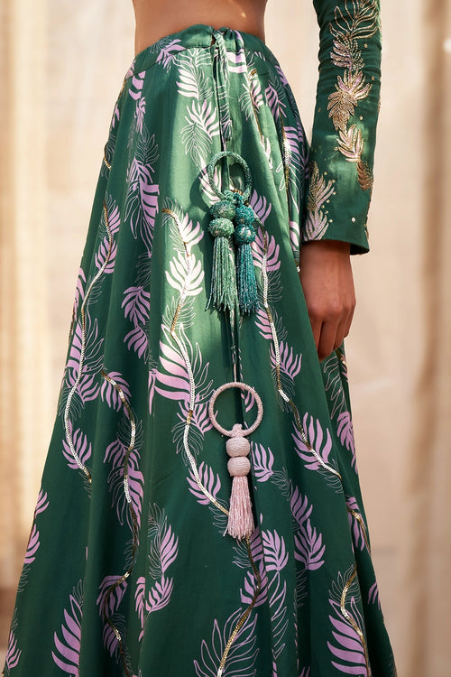 Green Cotton Satin Lehenga with Organza Dupatta