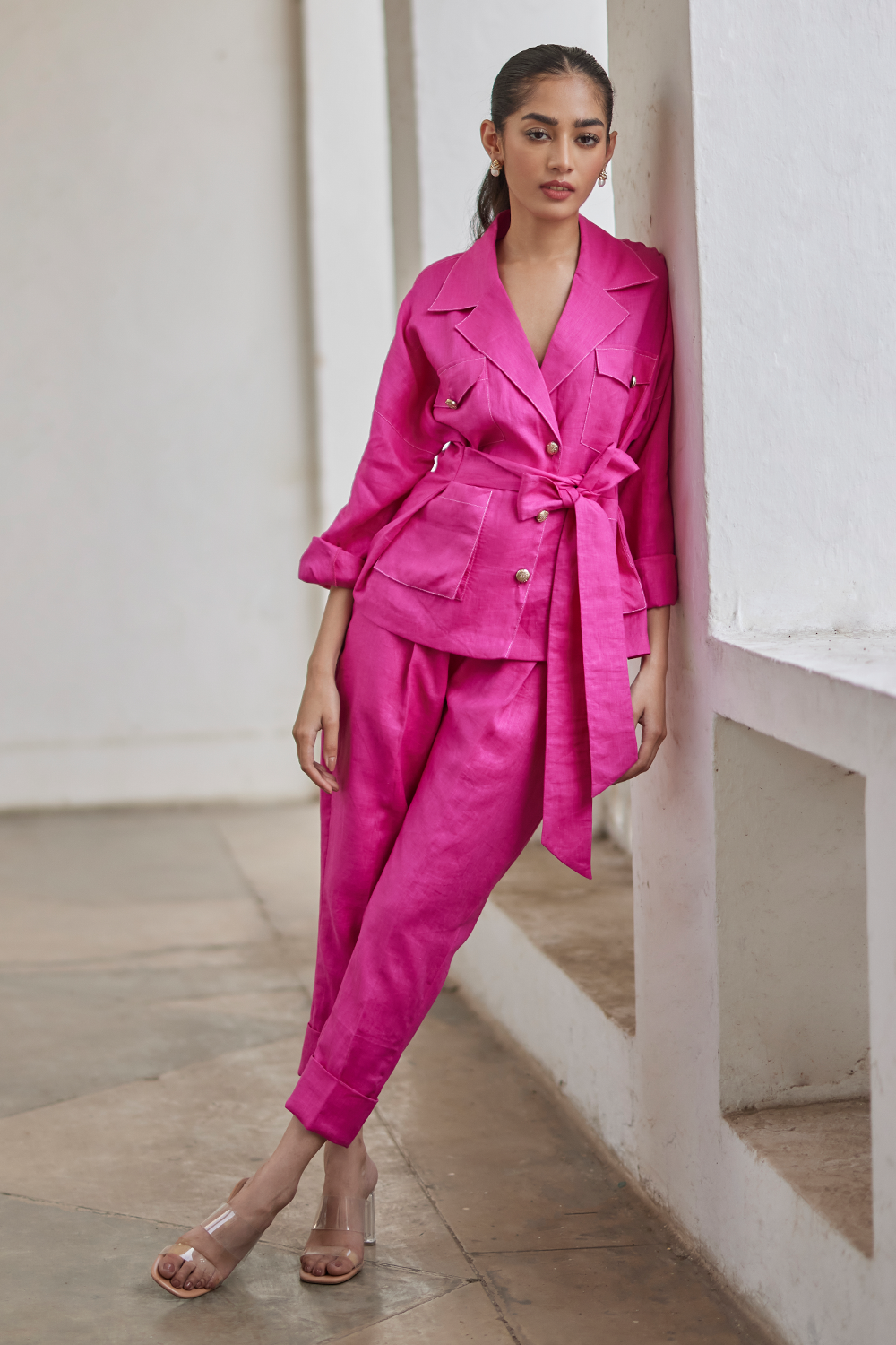 Rani Pink Linen Safari Set