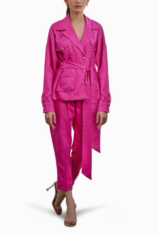 Rani Pink Linen Safari Set