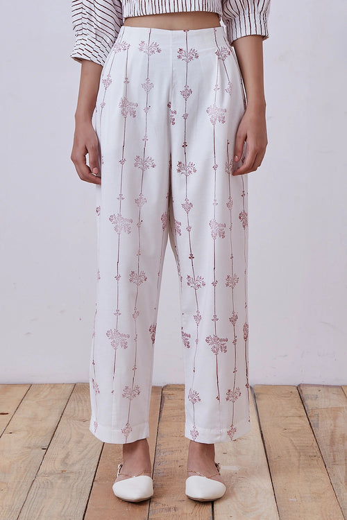 Ratan Red Hand Printed Pants