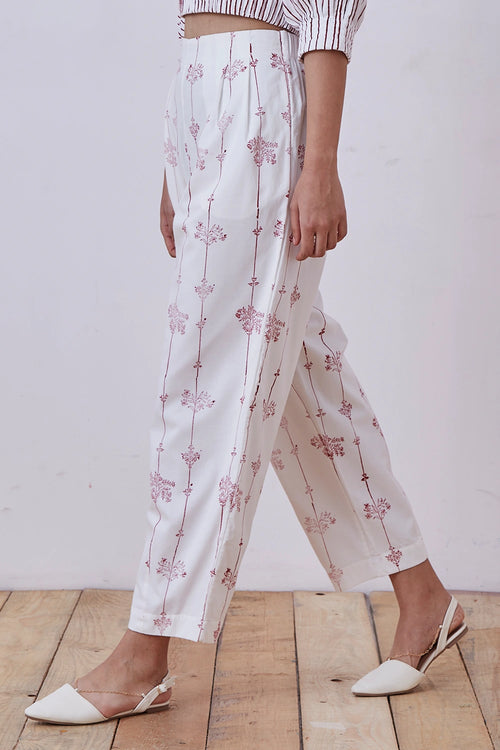Ratan Red Hand Printed Pants