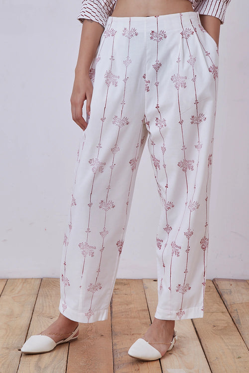 Ratan Red Hand Printed Pants