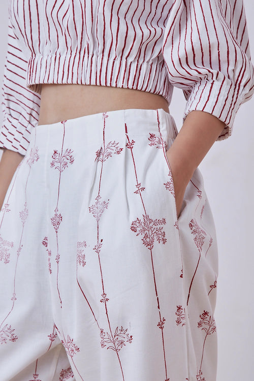 Ratan Red Hand Printed Pants