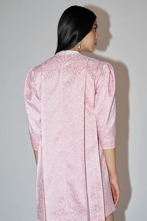 Pink Jacquard Embellished Mini Dress