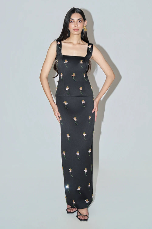 Black Embellished Floral Co-ord Set