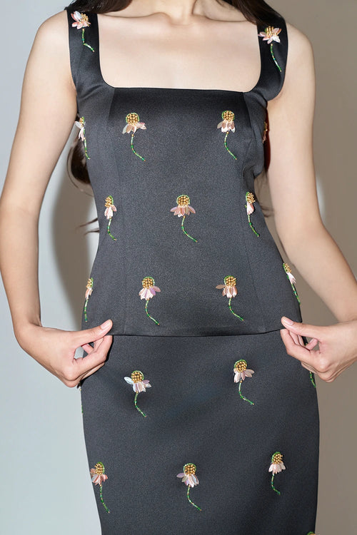 Black Embellished Floral Co-ord Set