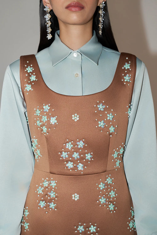 Embellished Brown Mini Dress Set