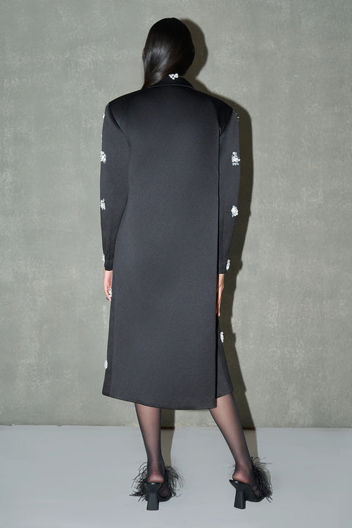 Black Embellished Floral Long Coat