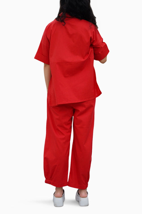 Red Ekin Shirt and Hera Cotton Pants Set