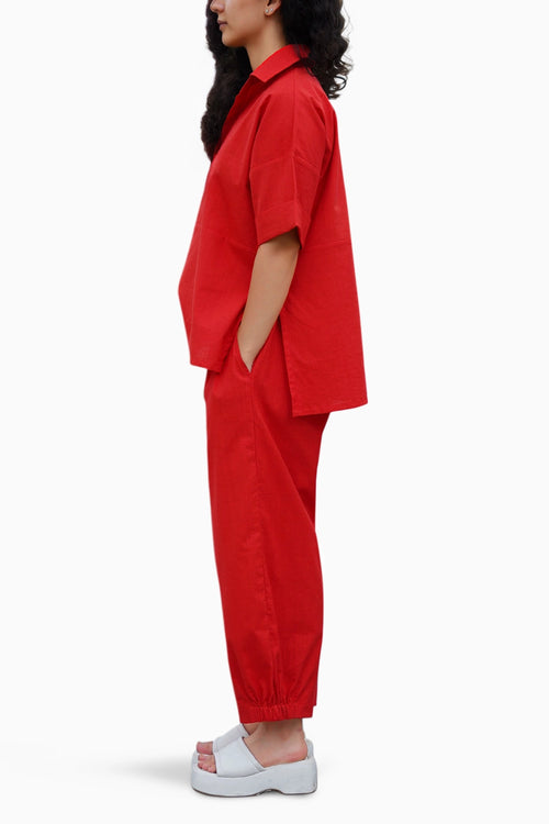 Red Ekin Shirt and Hera Cotton Pants Set