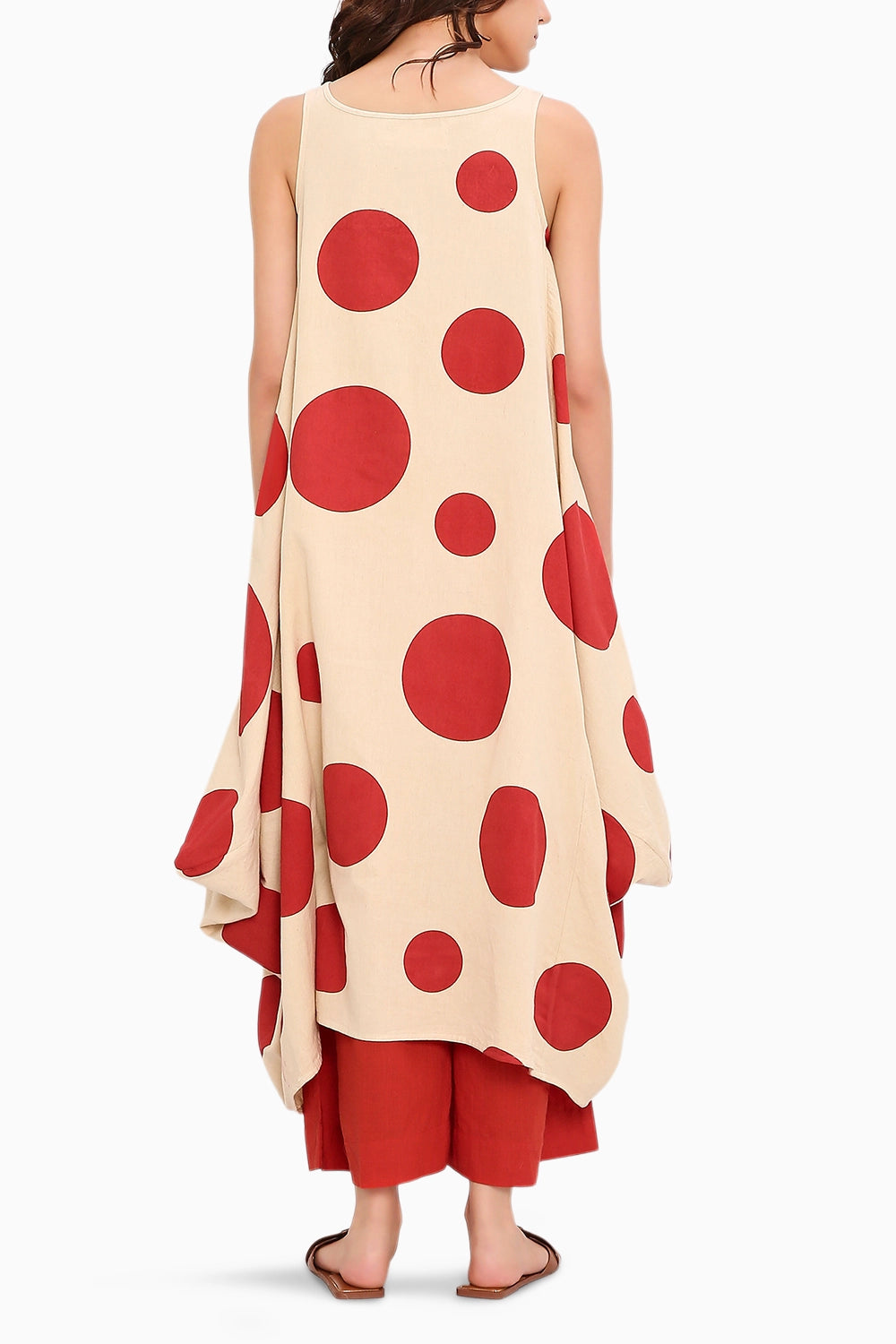 Red Hand Block Printed Polka Vari Co-Ord Set
