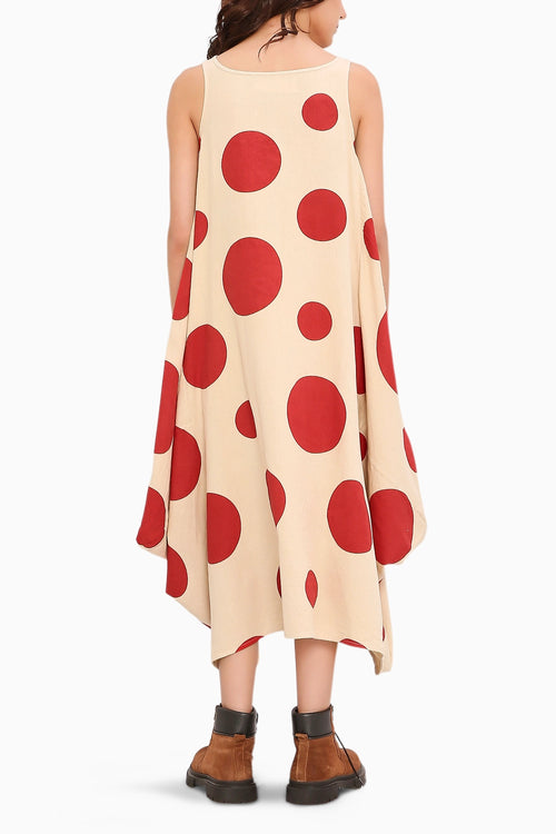 Red Hand Block Printed Polka Vari Dress