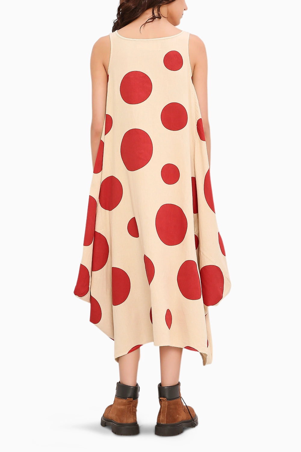 Red Hand Block Printed Polka Vari Dress