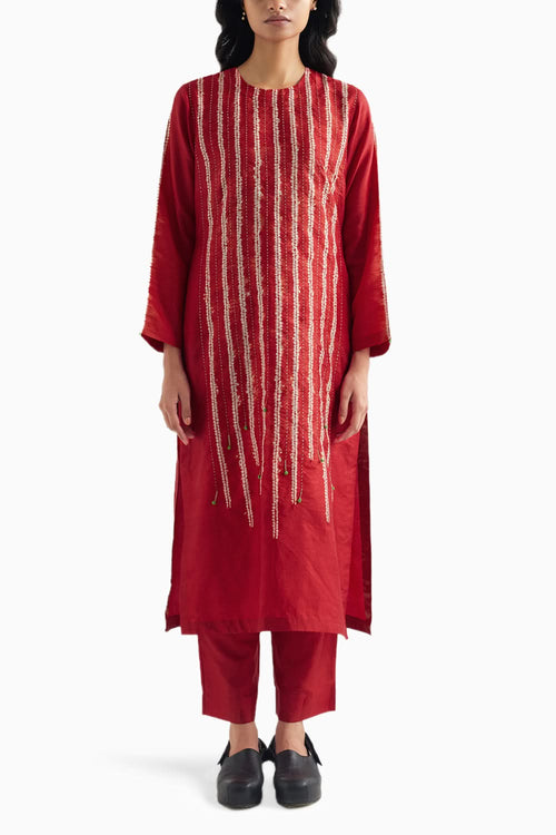 Red Native Metal Kurta