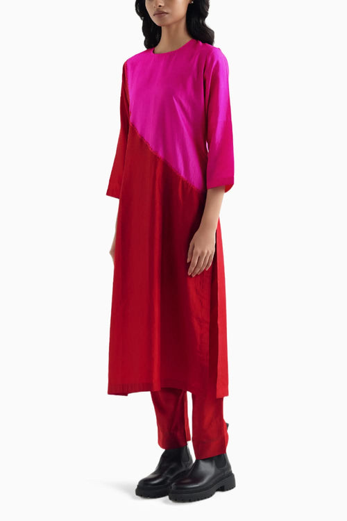 Rani and Red Welders Kurta