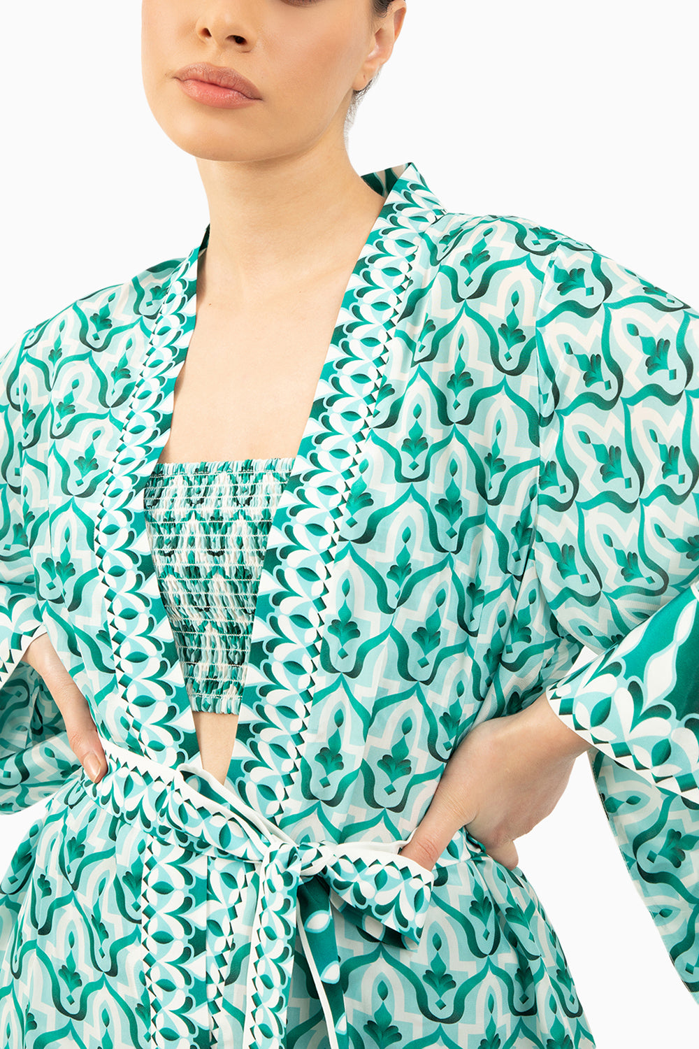 Emerald Tube Top and Pantalon Kenza with Kimono Dalia