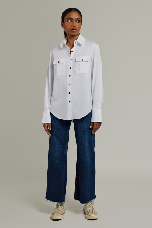White Egyptian Cotton Oversized Long-Sleeved Shirt