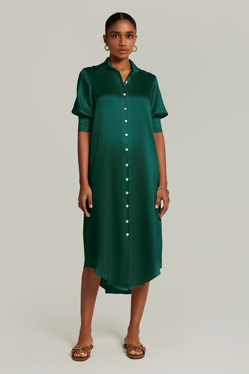 Emerald Silk Shirt Dress