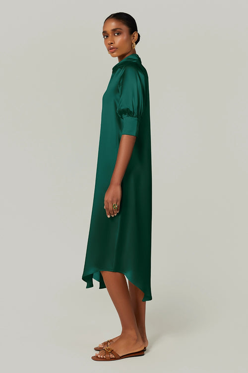 Emerald Silk Shirt Dress