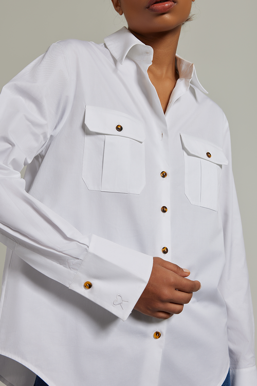 White Egyptian Cotton Oversized Long-Sleeved Shirt