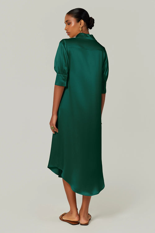 Emerald Silk Shirt Dress