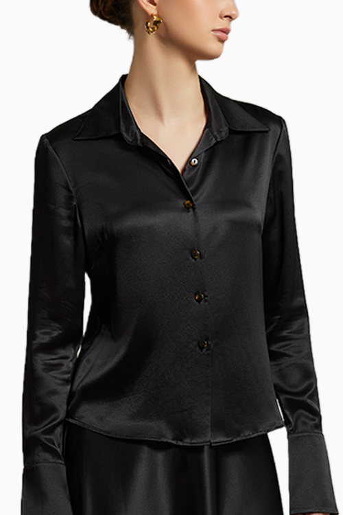 Black Silk Long-Sleeved Shirt