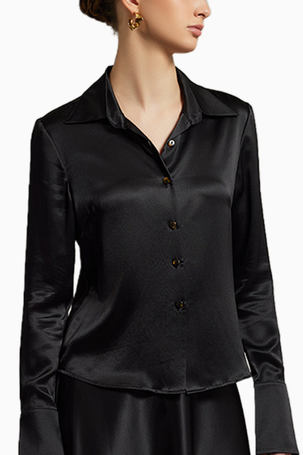 Black Silk Long-Sleeved Shirt