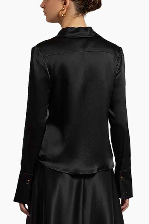 Black Silk Long-Sleeved Shirt