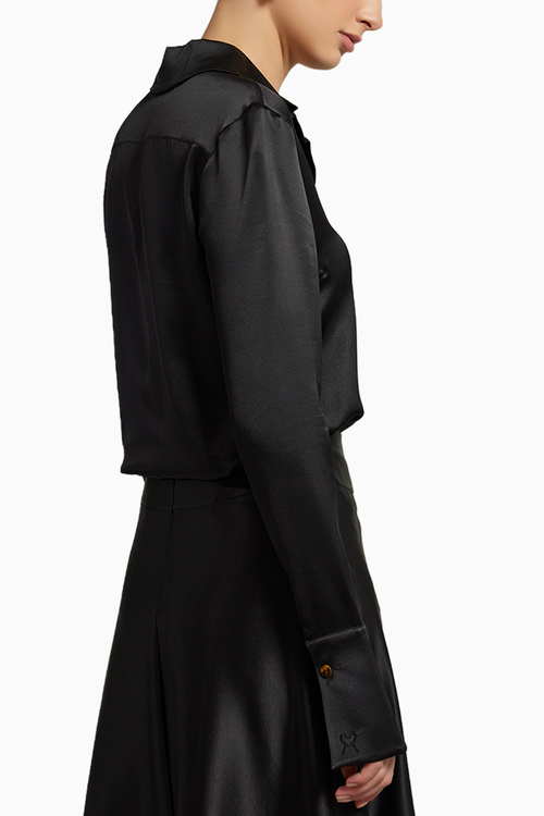 Black Silk Long-Sleeved Shirt