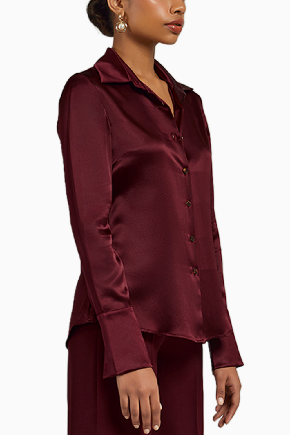 Burgundy Silk Long-Sleeved Shirt