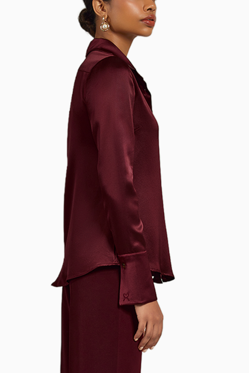Burgundy Silk Long-Sleeved Shirt