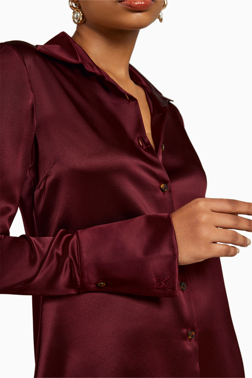 Burgundy Silk Long-Sleeved Shirt