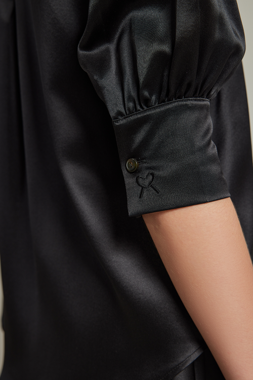 Black Silk Short-Sleeved Shirt