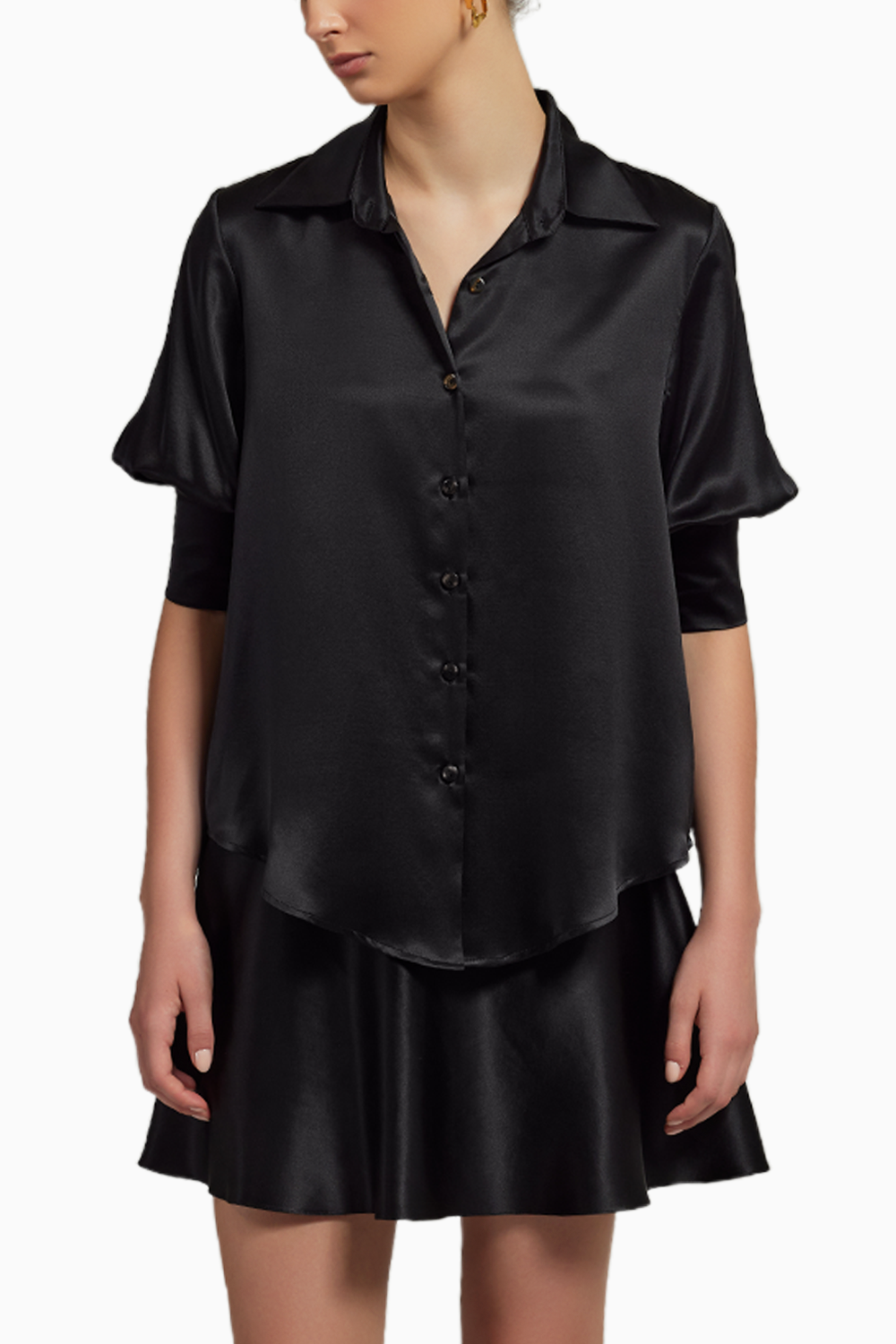Black Silk  Short-Sleeved Shirt