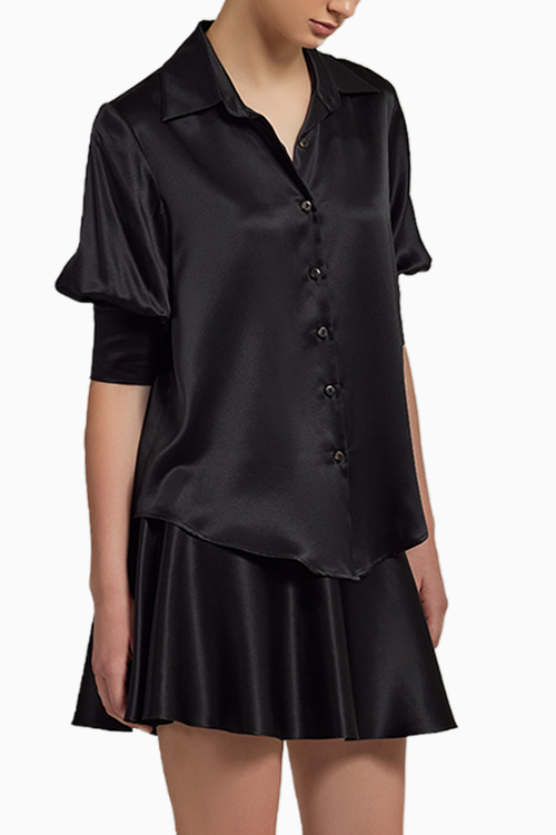 Black Silk Short-Sleeved Shirt