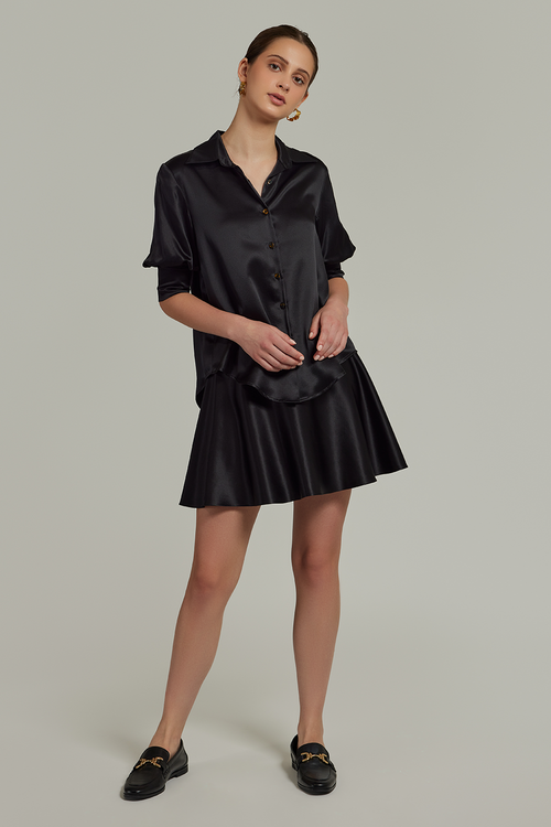 Black Silk Short-Sleeved Shirt