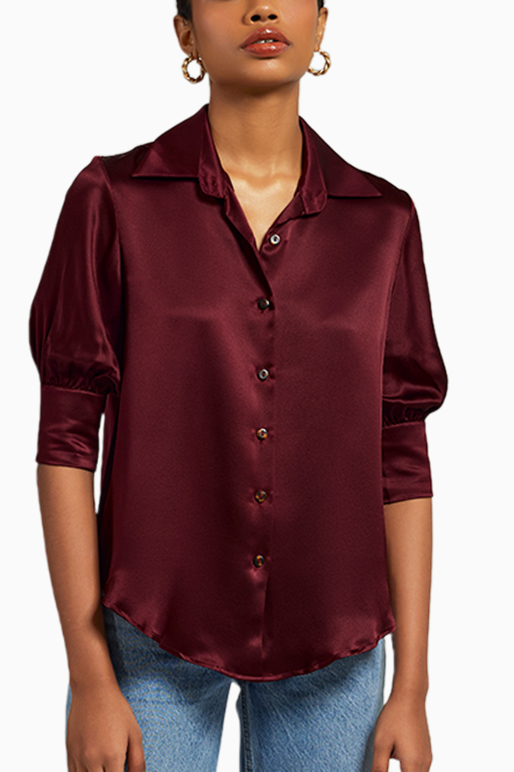Burgundy Silk Short-Sleeved Shirt