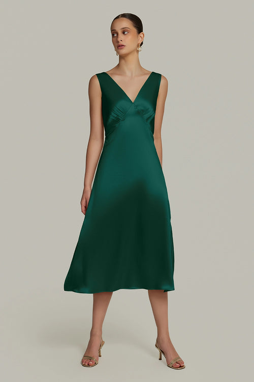 Emerald Silk Slip Dress
